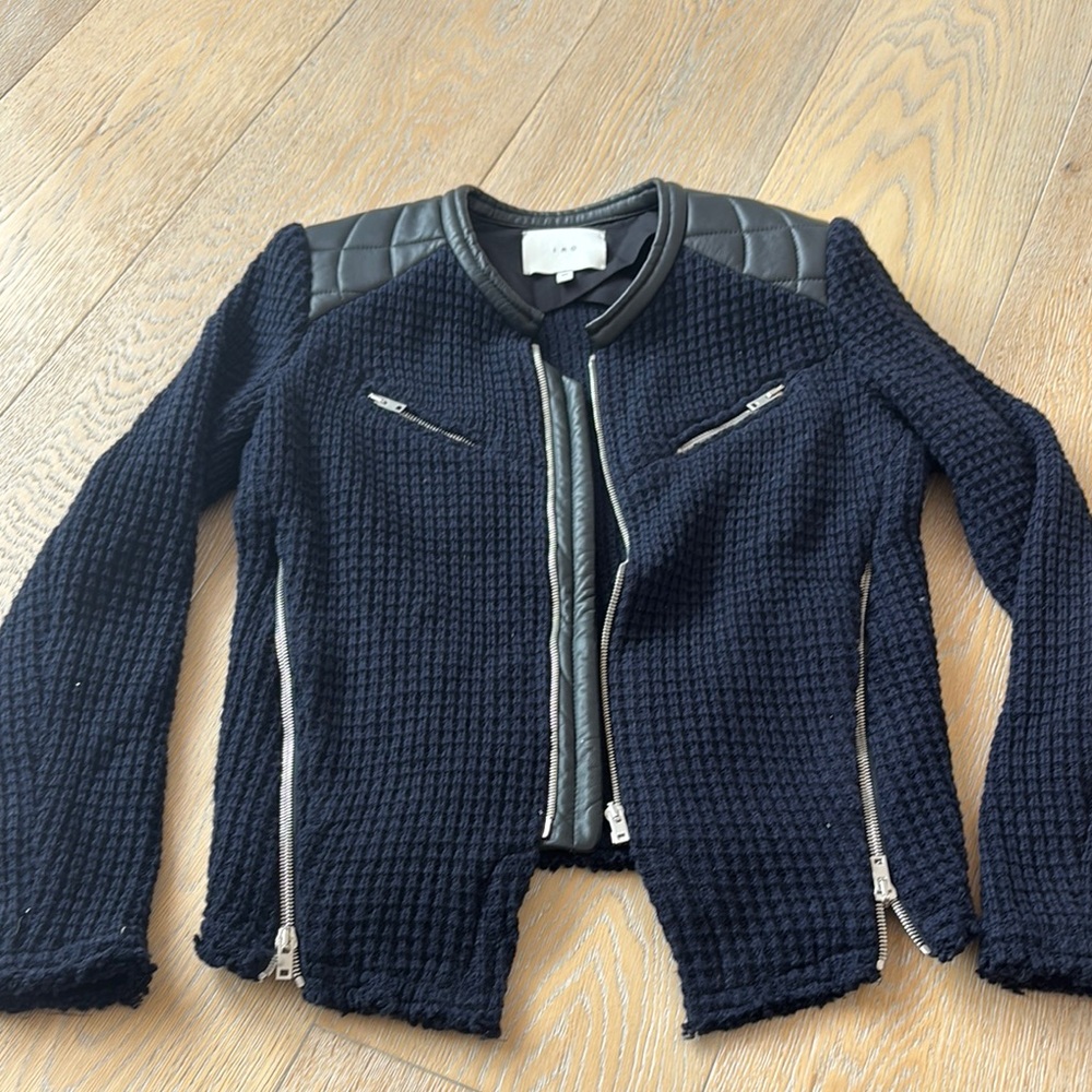 IRO Navy Textured Jacket with Quilted Shoulders